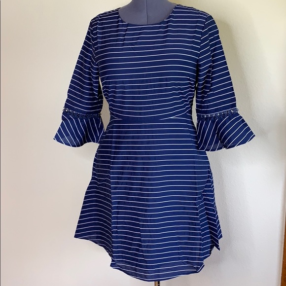 Navy and white striped fit and flare dress NWT - Picture 3 of 8